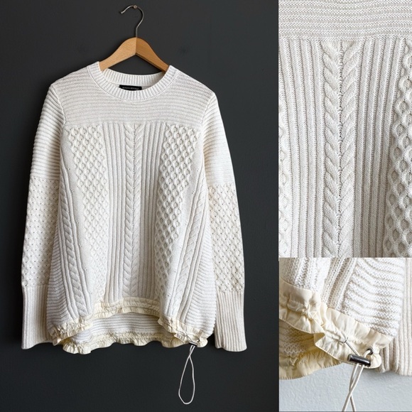Banana Republic Mohair Wool Cream Cable Knit Pullover Crew Sweater Relaxed Fit S - Picture 1 of 10